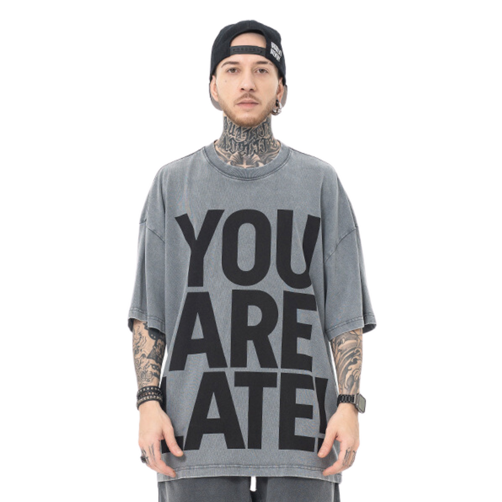 Front - YOU ARE LATE Gray T-shirt Art that Kills Summer tee