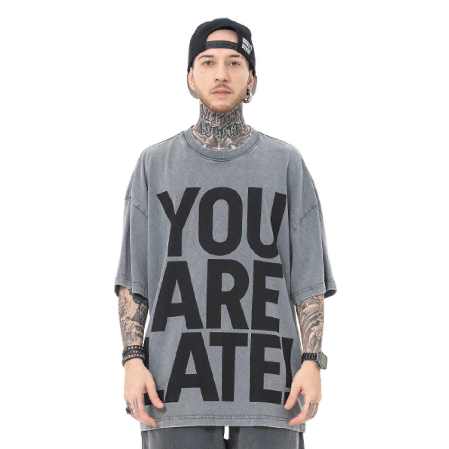 Front - YOU ARE LATE Gray T-shirt Art that Kills Summer tee