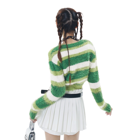 BLUREMO Autumn and Winter Fur Striped Cardigan