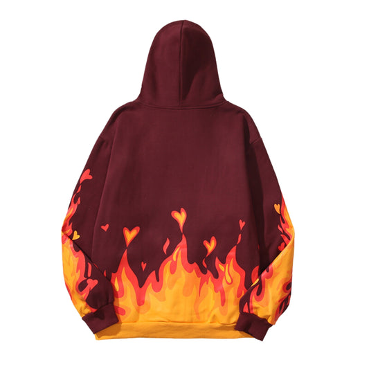 DREW Smiling Face Unicorn Arm Flame Hoodie