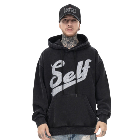 Black Retro Streetwear Hoodie